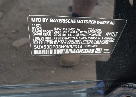 2022 BMW X3 xDrive30I from USA, damaged, VIN 5UX53DP03N9K52014